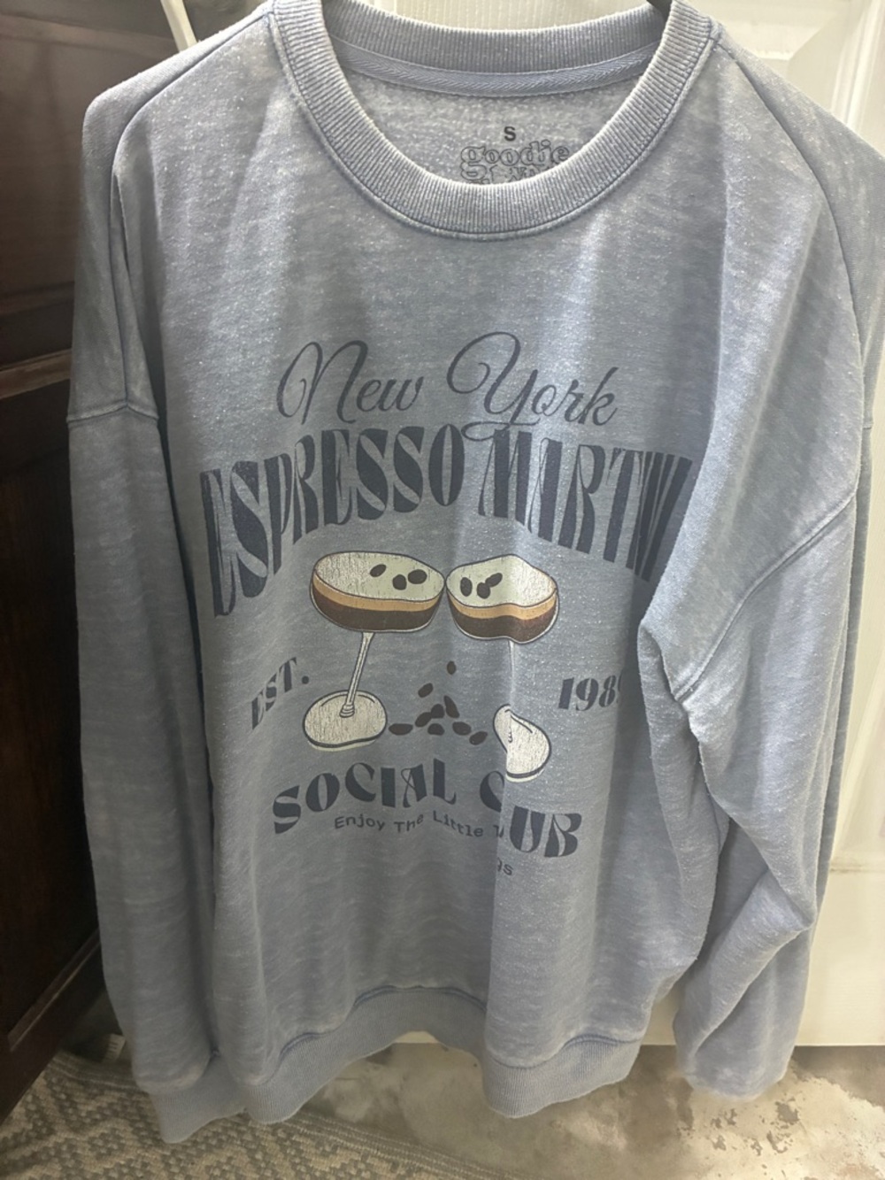 Light Blue New York Espresso Martini Graphic Crewneck Sweatshirt